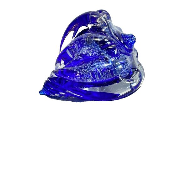 Cobalt Blue Shimmering Silver Art Glass Shell Figure Paper Weight Thames Glass - Picture 2 of 12